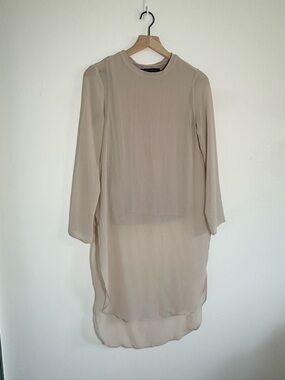 Zara - Neutral oversized Beige Sheer Shirt-Dress with side slits and under slip